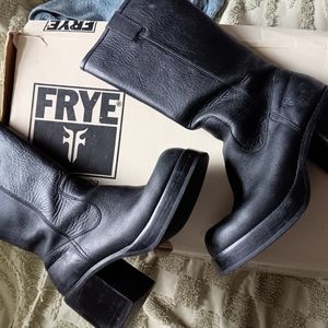 Frye Dorian Platform Chunky zippered black leather vintage y2k boots Size 9
